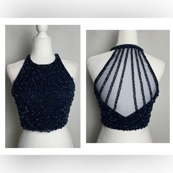 Sherri Hill Tops - Sherri Hill Blue Fully Beaded Formal Zip Side Crop Top Size 8